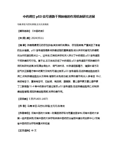 中药调控p53信号通路干预肺癌的作用机制研究进展