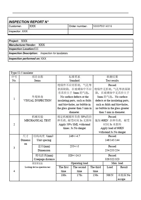 绝缘子检验报告