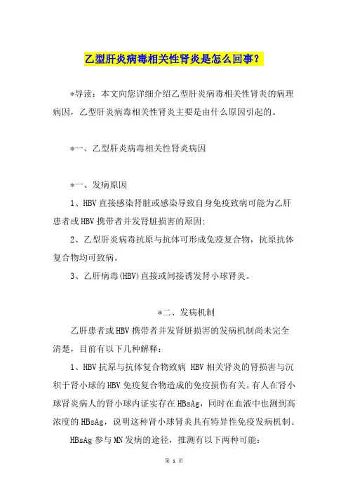 乙型肝炎病毒相关性肾炎是怎么回事？