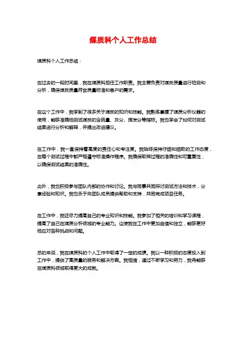 煤质科个人工作总结