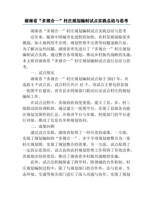 湖南省“多规合一”村庄规划编制试点实践总结与思考