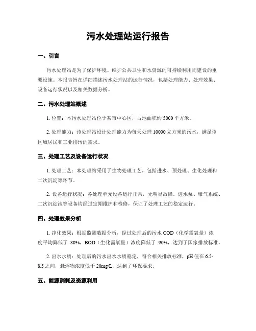 污水处理站运行报告