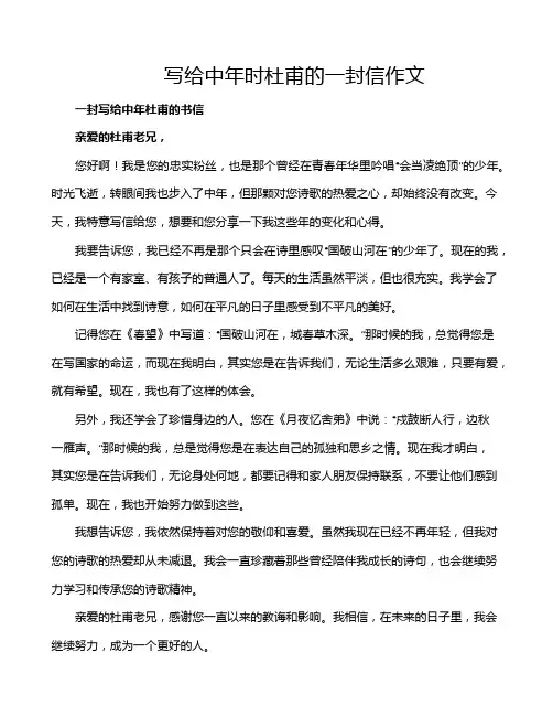 写给中年时杜甫的一封信作文
