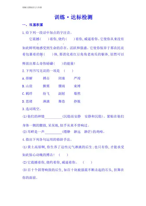 部编人教版八年级语文下册3《安塞腰鼓》精练精析（含答案）