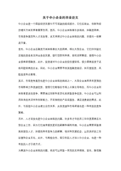 关于中小企业的毕业论文