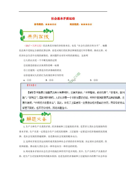 2018年高考政治一轮复习 每日一题(第24周)社会基本矛盾运动(含解析)