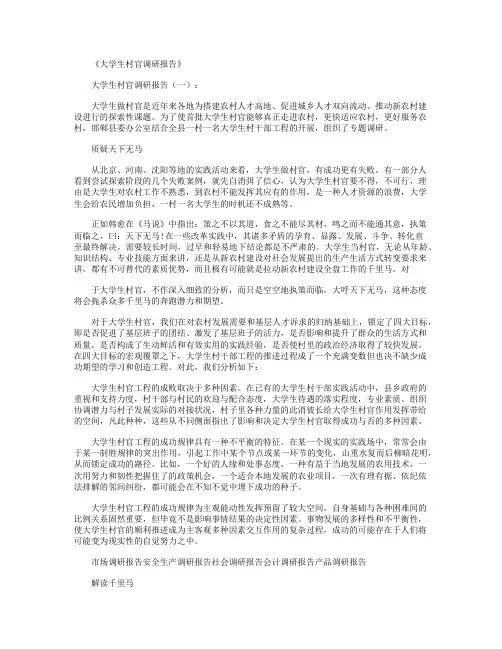 大学生村官调研报告12篇