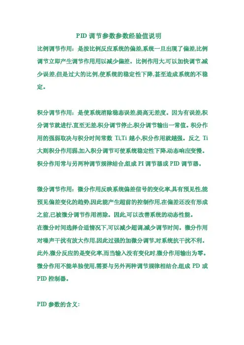 pid调节经验值说明