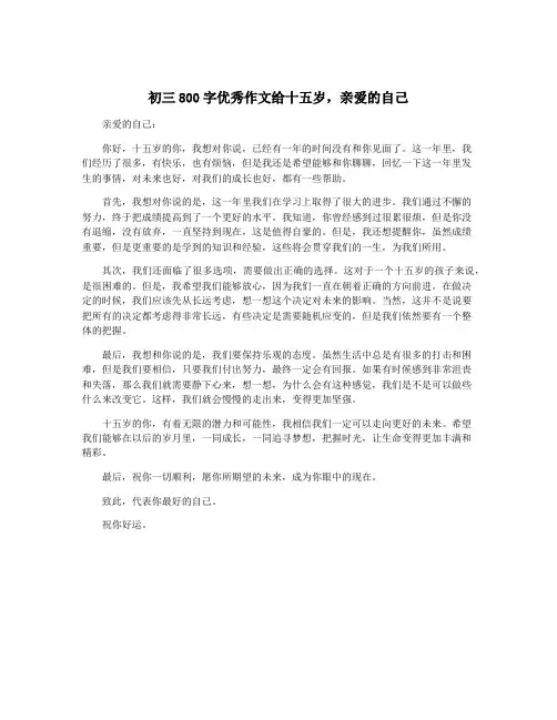 初三800字优秀作文给十五岁,亲爱的自己