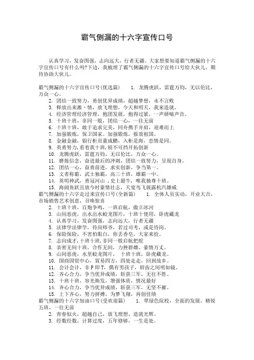 霸气侧漏的十六字宣传口号