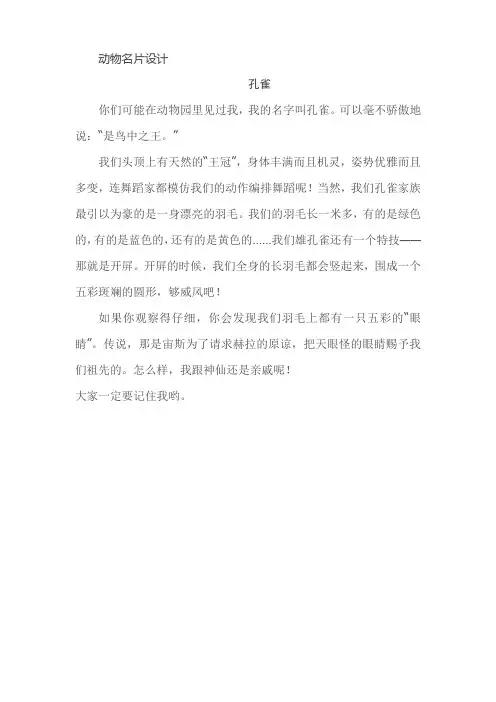 动物名片设计  孔雀