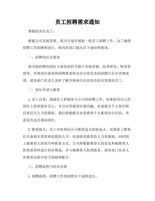 员工招聘需求通知