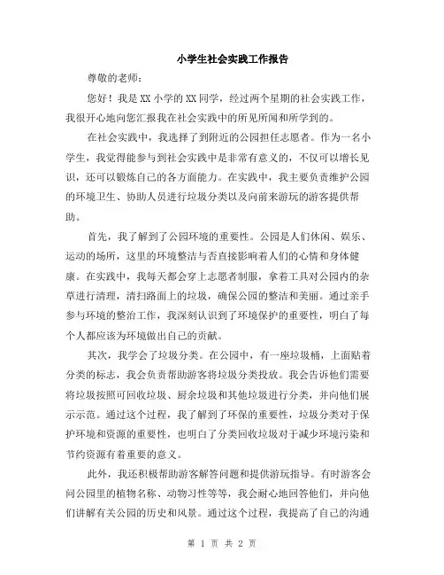 小学生社会实践工作报告