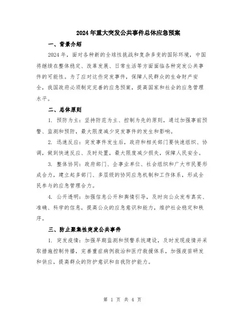 2024年重大突发公共事件总体应急预案