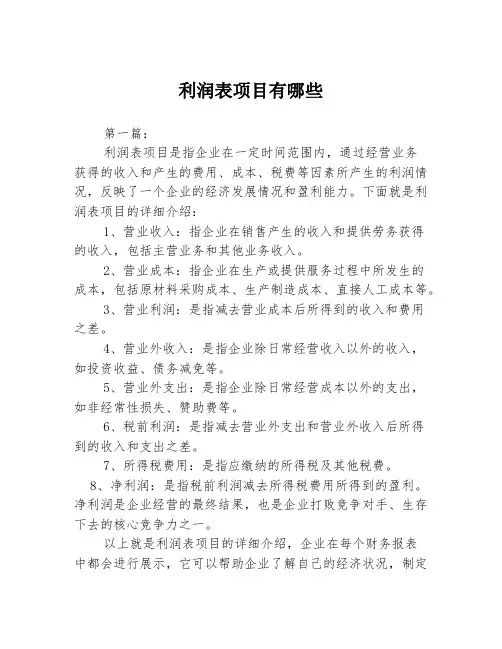 利润表项目有哪些