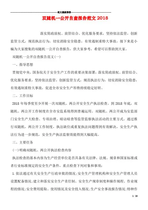 双随机一公开自查报告范文2018