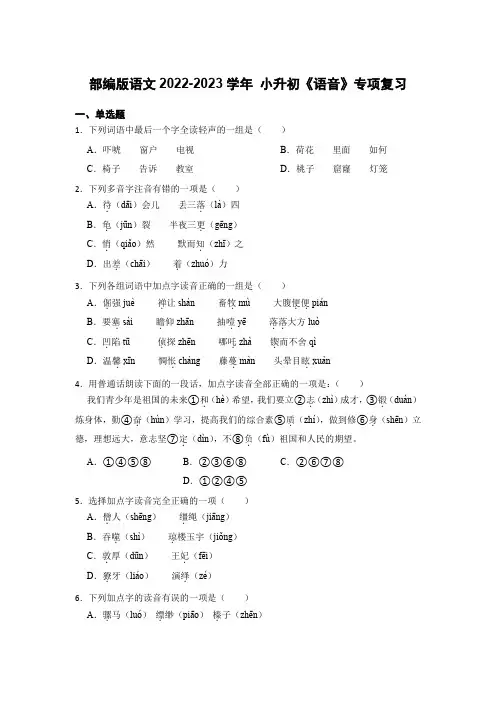部编版语文2022-2023学年 小升初《语音》专项复习含答案