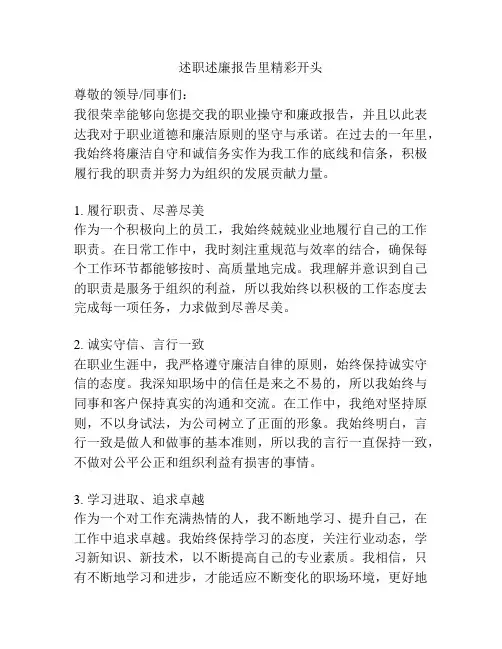 述职述廉报告里精彩开头