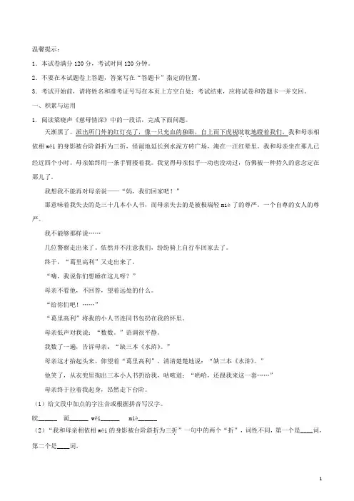 山东省枣庄市中考语文真题试题(含解析)