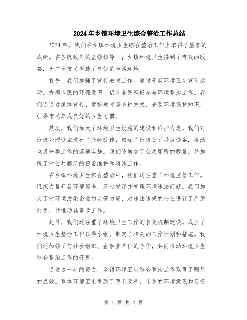2024年乡镇环境卫生综合整治工作总结