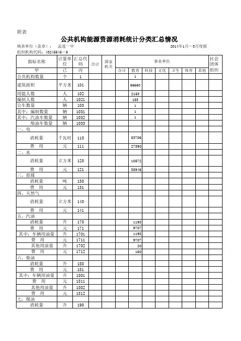 2013年度公共机构能耗统计表