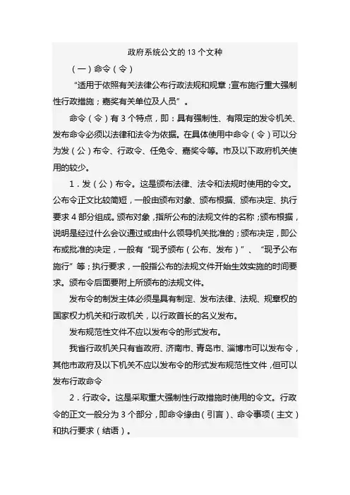 政府系统公文的13个文种