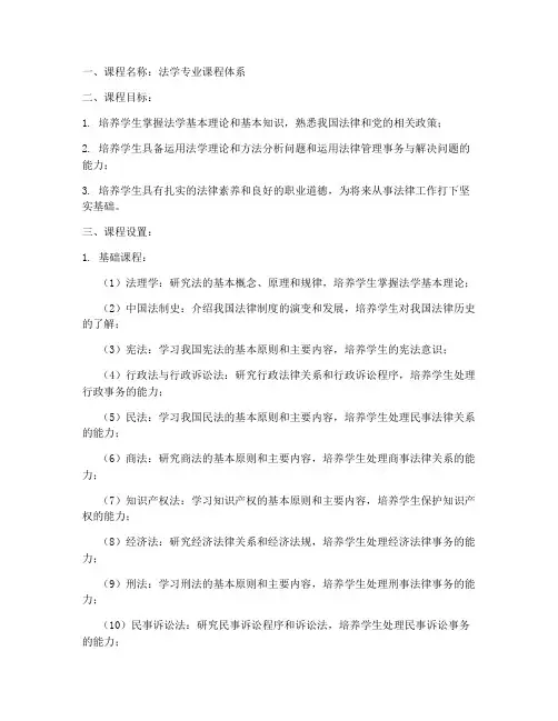 法学课程开设方案模板范文