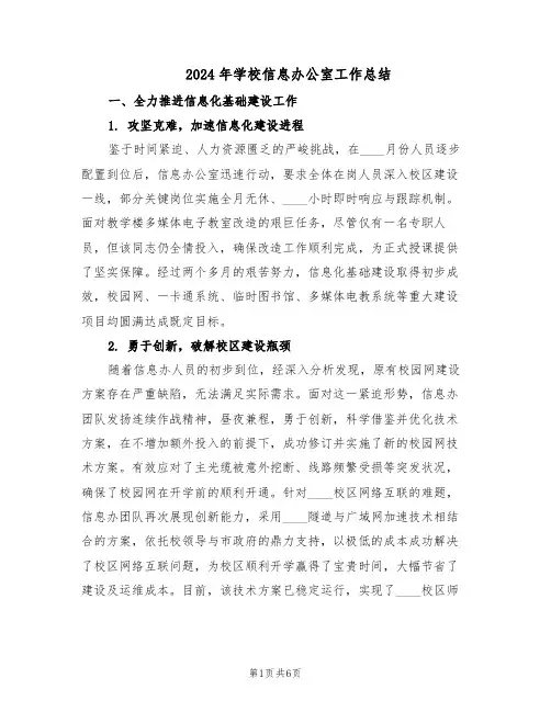 2024年学校信息办公室工作总结（3篇）
