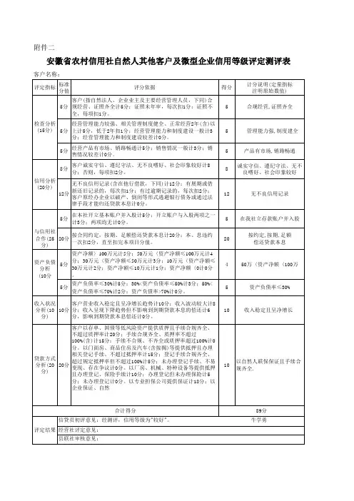 信用等级评定测评表