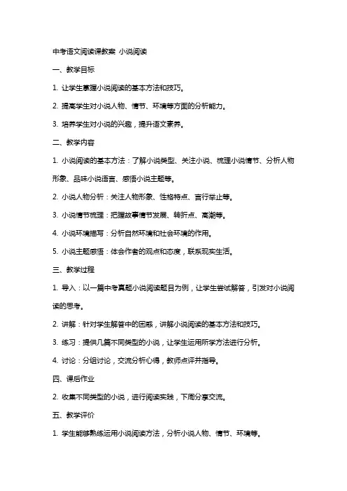中考语文阅读课教案 小说阅读