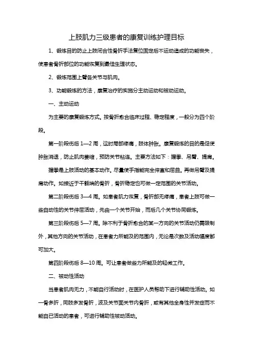 上肢肌力三级患者的康复训练护理目标