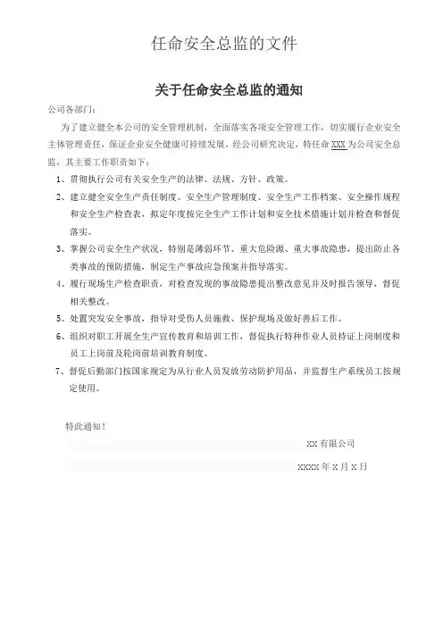 任命安全总监的文件