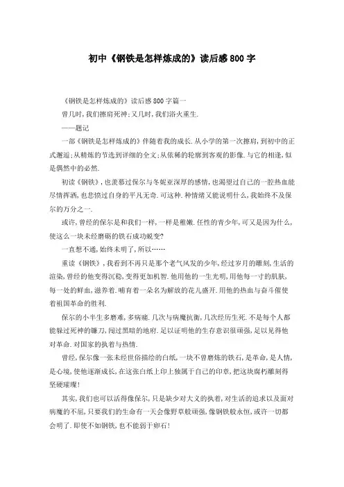 初中《钢铁是怎样炼成的》读后感800字