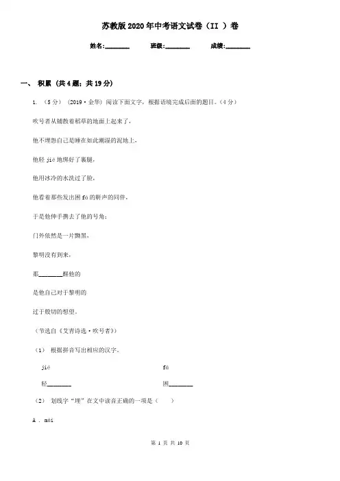 苏教版2020年中考语文试卷 II卷