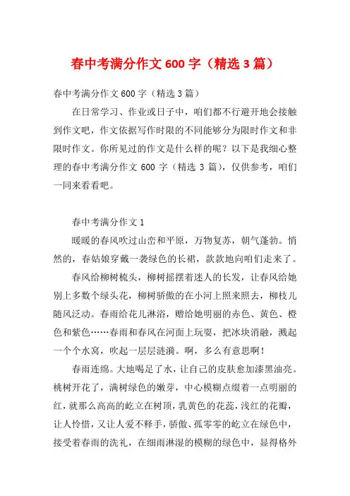 春中考满分作文600字(精选3篇)