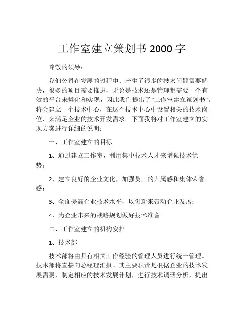 工作室建立策划书2000字