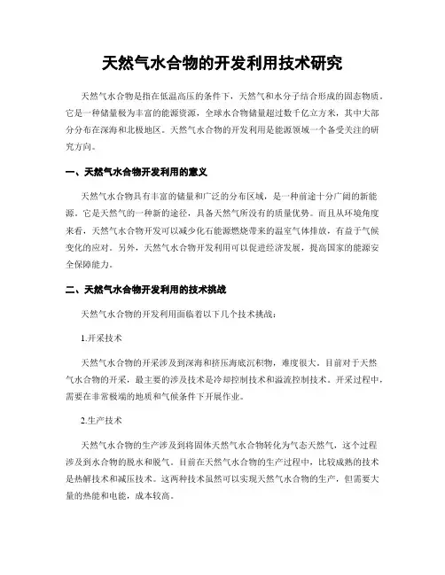 天然气水合物的开发利用技术研究