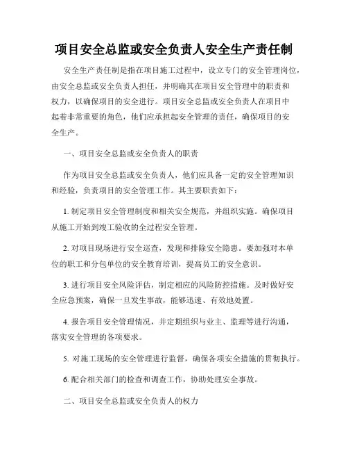 项目安全总监或安全负责人安全生产责任制