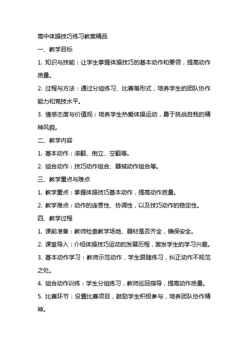 高中体操技巧练习教案精品