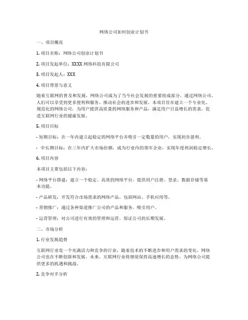 网络公司如何创业计划书