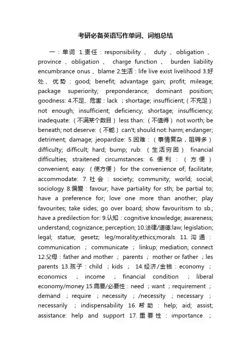 考研必备英语写作单词、词组总结