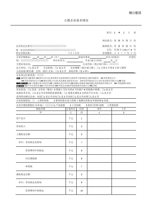 小微企业基本情况表格模板