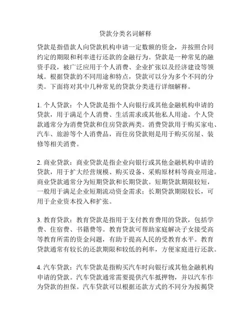 贷款分类名词解释