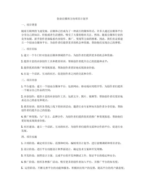 创业自媒体方向项目计划书