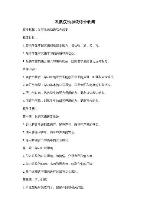 发展汉语初级综合教案