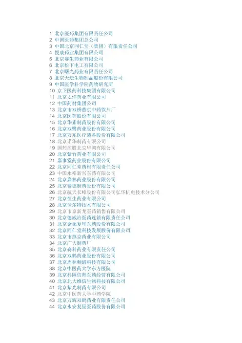 北京医药行业协会会员单位