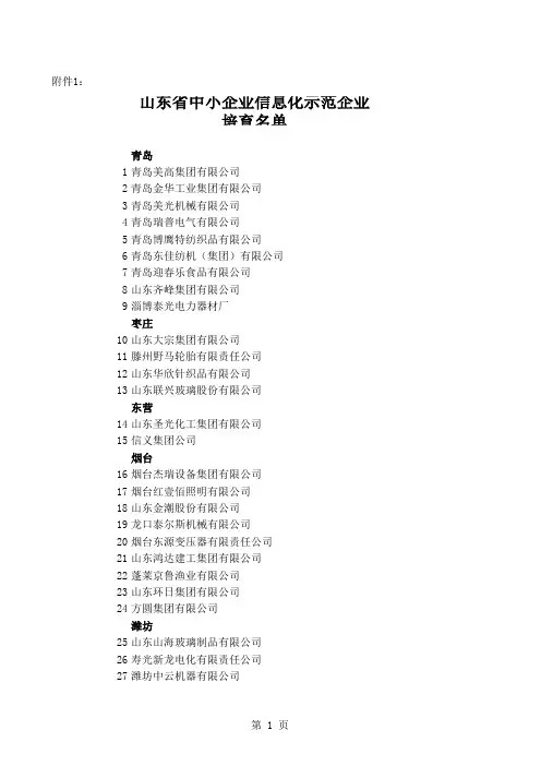 山东省中小企业信息化示范区培育名单