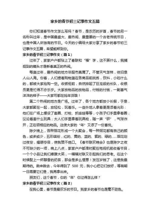 家乡的春节初三记事作文五篇