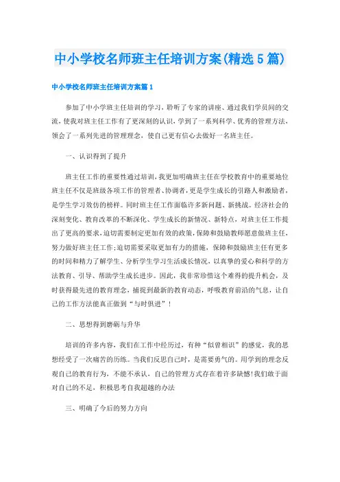 中小学校名师班主任培训方案(精选5篇)