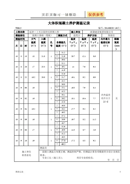 大体积混凝土温控记录(表格类别)